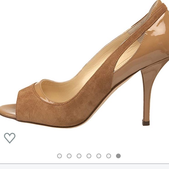 kate spade Shoes - Kate Spade Carmen Suede Patent Peep Toe Heel 6